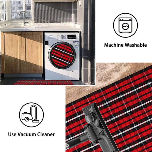 Christmas Outdoor Rugs 24 x 51'', Black Red Buffalo Plaid Hand-Woven Indoor/Outdoor Layered Door Mats