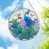 MUMTOP Stained Glass Window Hanging Suncatcher, Peacock Design Hand-Painted Glass Panel Home Decor, 12 Inch