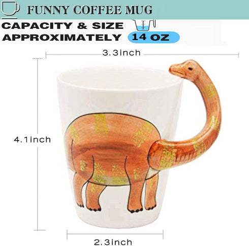 Dinosaur 3D Ceramic Mug, Long Necked Dragon Handle, Novelty Animal Cup Gift for Christmas, Thanksgiving, Mother's Day