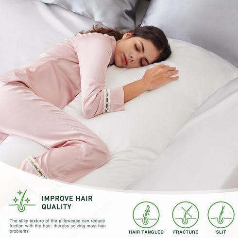 Love's Cabin Ivory Satin Body Pillowcase, 20x54 inches, Similar to Silk with Envelope Closure, Silky Cooling for Hair