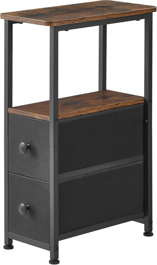 DALEMHOME End Table, Narrow Side Table with 2 Fabric Drawers, Slim Nightstand, Small