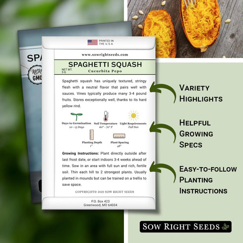 Packet (3) Sow Right Seeds - Spaghetti Squash Seeds for Planting - Non-GMO Heirloom with Instructions to Plant and Grow