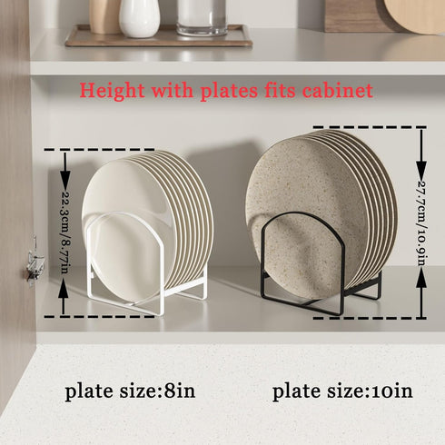 LINFIDITE 2 Pack Plate Holder Organizer, Large Dish Storage Rack for Cupboard and Countertop, Non-Slip & Rustproof Black