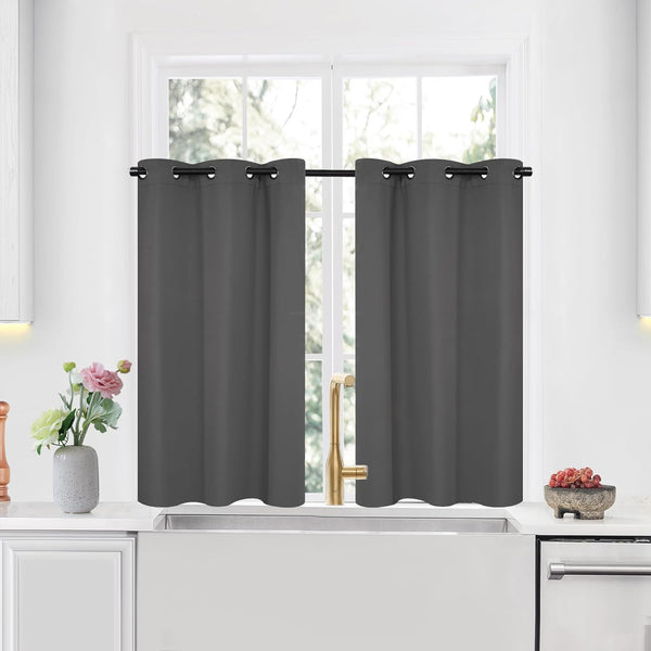 Deconovo Grommet Top Thermal Insulated Room Darkening Curtain Panels, 34x45 Inch, Dark Grey, 2 Panels for Bedroom