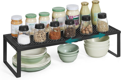 SONGMICS Spice Rack, Expandable Kitchen Countertop Shelf, Small Cupboard Organizer, Metal, Space-Saving
