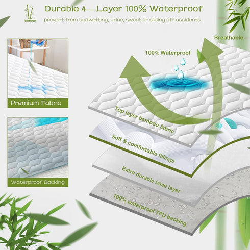 GRT California King Mattress Protector, Waterproof Rayon from Bamboo, Cooling Quilted Fitted Mattress Pad