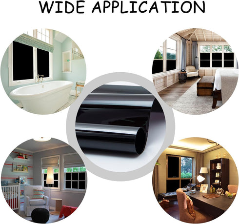 Blackout Window Film, Static Cling Window Tint 100% Light Blocking for Home Privacy, Room Darkening (Matte Black,