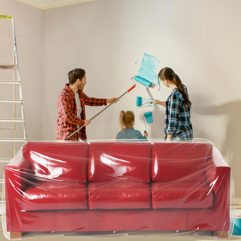 Plastic Couch Covers for Moving, 92W x 42D x 62/41H Inches, Heavy Duty Dust-Proof Furniture Cover (4mil Thickness)