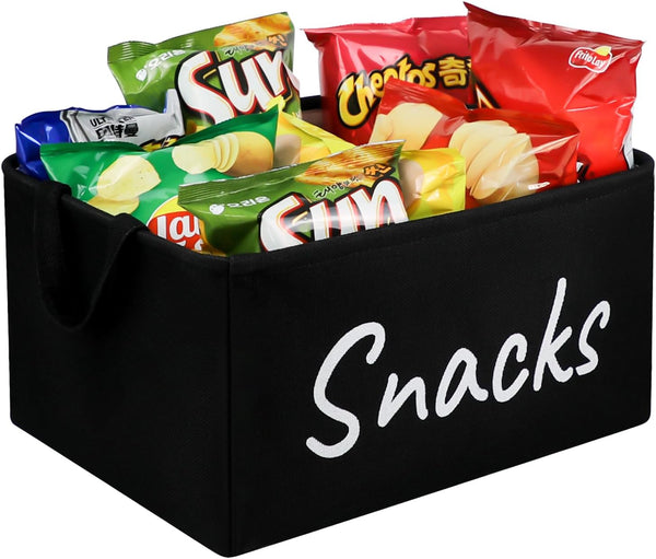 Snack Bin for Pantry, Imitation Linen Snack Basket Organizer for Chips, Cookies, and Kitchen Storage