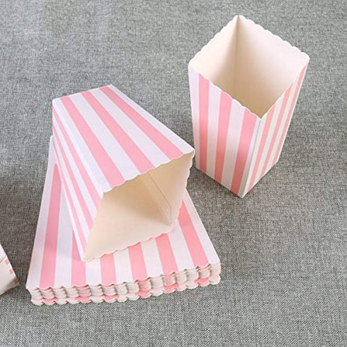 BinaryABC Popcorn Boxes, Stripe Pattern Decorative Dinnerware for Parties, 24pcs, Pink