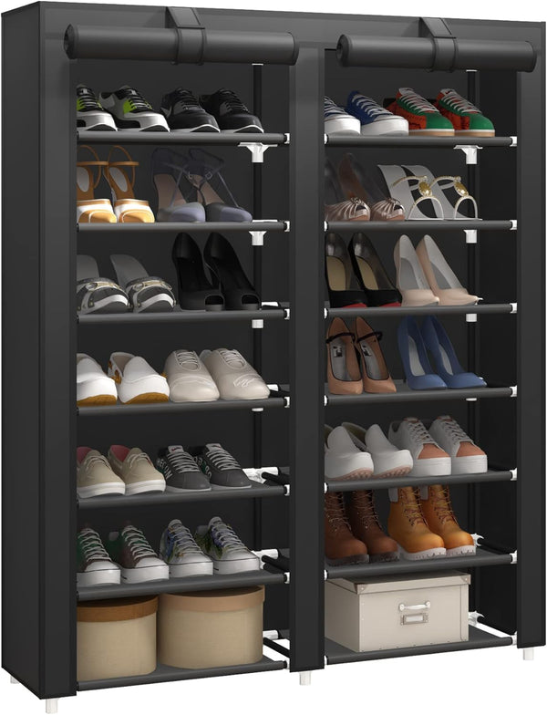 JIUYOTREE 7-Tier Shoe Storage Organizer with Dustproof Cover - Closet Cabinet Shelf
