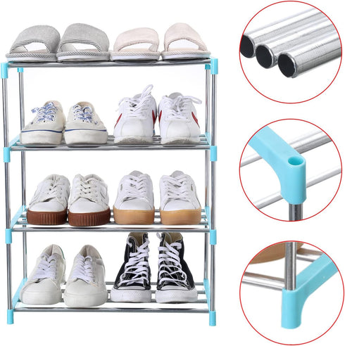 Closet (4-Tier, Jucaifu Stackable Small Shoe Rack, Entryway, Hallway and Space Saving Storage and Organization Blue)