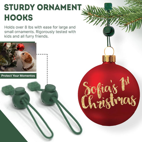 ORNAMENT ANCHOR Heavy Duty Christmas Tree Ornament Hooks for Small & Large Ornaments - Green, 24 Count - No-Slip Xmas
