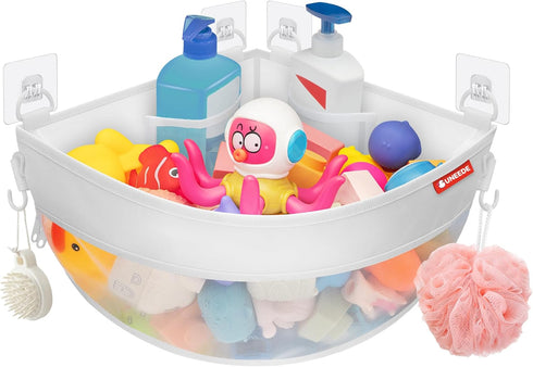 UNEEDE 4.32 Gallons Corner Mounted Bath Toy Storage Holder, Mesh Shower Caddy
