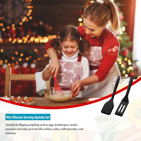 Mini Silicone Brownie Serving Spatula Set, Flexible Non-Stick Cooking Spatula for Flipping Eggs and Crepes (Black)