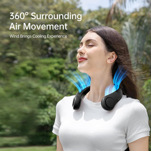JISULIFE Portable Neck Fan, Hands-Free Bladeless Fan, 5 Speeds, 4000 mAh Battery Operated, Rechargeable, Black