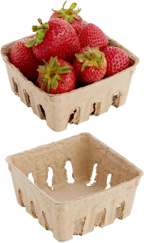 Juvale Pulp Fiber Berry Baskets, Brown Molded Pulp Fruit Containers for Farmers Market and Grocery Store (4 x 4 x 1.81