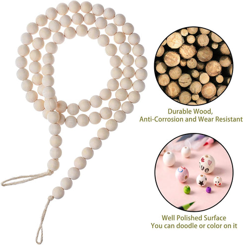 Wall Hanging Photo Display with Wood Beads Garland, Collage Picture Frame with 30 Clips for Rustic Home, Office &