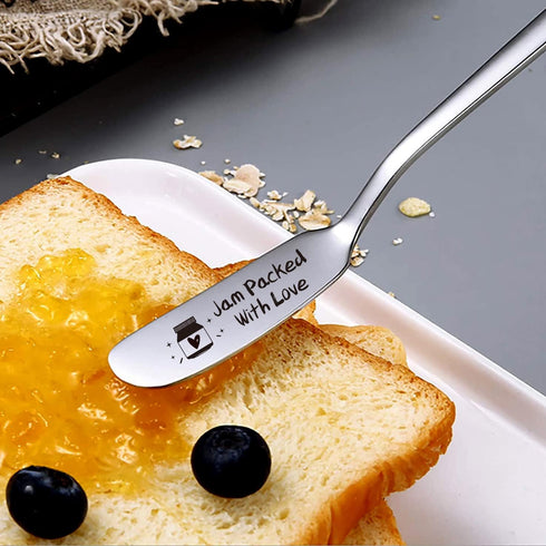 Jam Packed With Love Stainless Steel Engraved Butter and Jam Knife, Butter Spreader for Toast and Bread, Breakfast Spreads, Cheese and Jam Gift for Jam Lovers