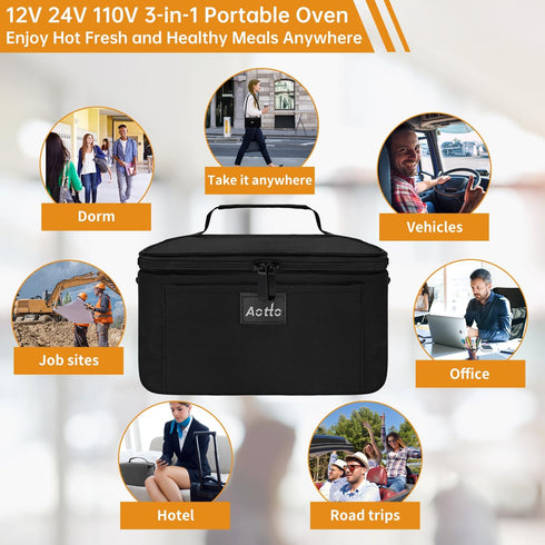 Aotto Portable Oven - Electric Lunch Box Food Heater - 12V/24V/110V Car Food Warmer for Travel & Office