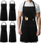 Syntus 4 Pack Adjustable Chef Apron, Waterdrop Resistant Cooking Aprons for Men Women with 2 Pockets, Black