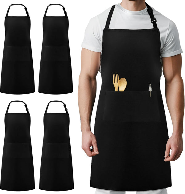 Syntus 4 Pack Adjustable Bib Apron with 2 Pockets Cooking Kitchen Aprons