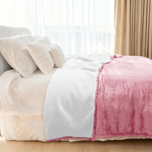 60 70 inches, Genteele Sherpa Throw Blanket Super Soft Reversible Ultra Luxurious Plush Blanket, x Pink/White