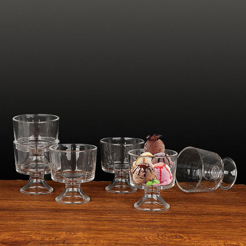 BSTKEY 6PCS Set 10 oz Glass Dessert Bowls/Cups, Cute Footed Dessert Bowls for Ice Cream Trifle Fruit Pudding Snack