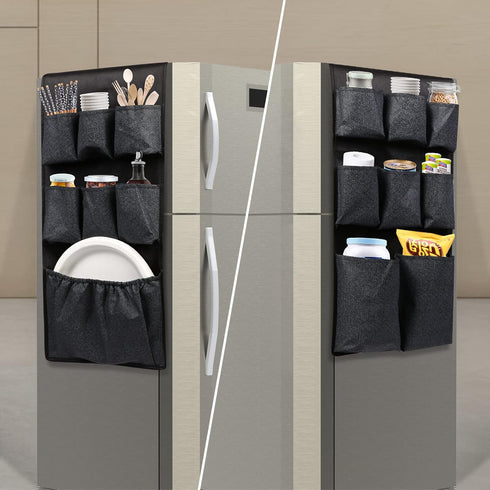 Mini Fridge Caddy Organizer Storage Bag, Over The Fridge Storage Organizer with 15 Extra Large Fabric Pockets for Plate, Silverware, Spice, Cutlery, Napkins, Other Daily Stuff (Black) by Lafulling