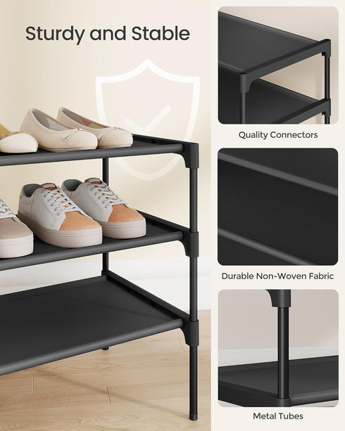 3-Tier 11.7 24.5 21 Inches, ULSH023BH01 SONGMICS Shoe Rack, Shoe Storage Organizer, Space-Saving, x x Entryway, Metal