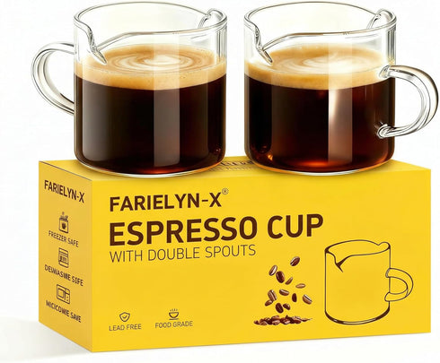 5 OZ Espresso Cups Set of 2, Double Spouts Cups, Shot Glasses,