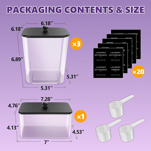 4 Pack Laundry Pods Container, Clear Laundry Room Organization Containers,Large Laundry Detergent Powder Storage