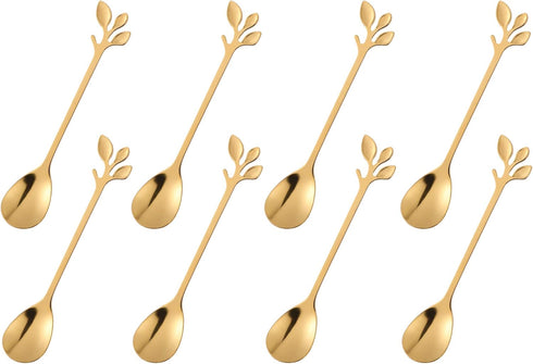 dcieiosul Gold Plated Mini Coffee Espresso Spoon Set of 8, 4.9 Inch, Tableware Flatware Dessert Teaspoons (Gold)