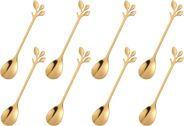 dcieiosul Gold Plated Mini Coffee Espresso Spoon Set of 8, 4.9 Inch, Tableware Flatware Dessert Teaspoons (Gold)