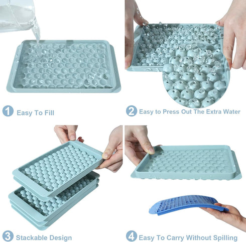 WIBIMEN Mini Ice Cube Trays, 104x3PCS Small Ice Cube Tray for Chilled Drinks, Coffee, Juice (3 Pack Blue Ice Trays)