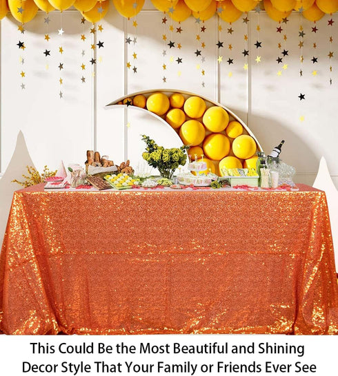 ShinyBeauty 60x102-Inch Orange Sequin Rectangular Tablecloth for Party Cake Dessert Table