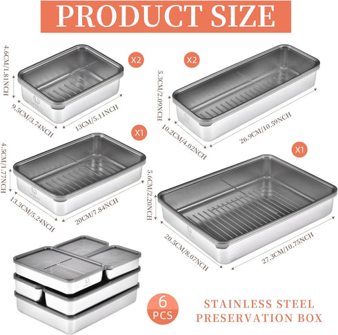 6 Pack 4 UPTRUST Bacon Cheese Container for Refrigerator, Stainless Steel Meat Container, Dishwasher Safe Storage