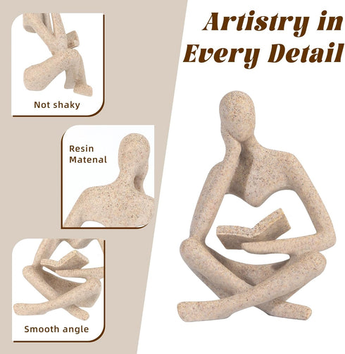 Small Bookshelf Decor Coffee Table Sculpture Abstract Thinker Statue Reading Figurine Modern Neutral Home Decoration