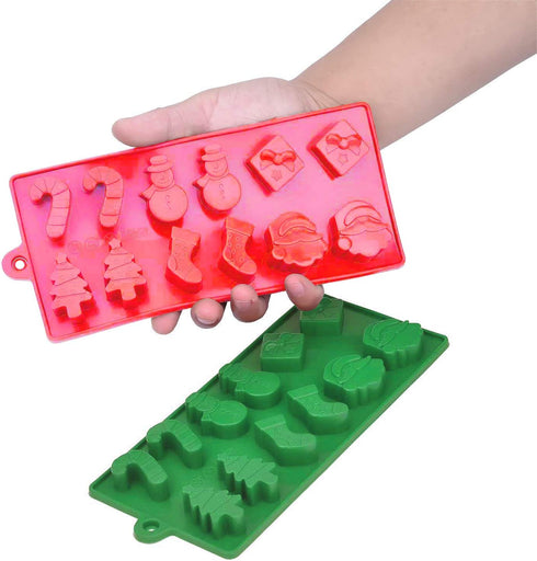 4 pcs (2 Molds + 2 Droppers) Red/Green Christmas Holiday Food Grade Silicone Mold Set for Making Chocolate Candy Ice