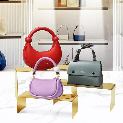 Set 3, Countertop Bag Display Stand Gold Purse Display ,Stainless Steel Heavy Duty Handbag Display Stand Shoe Rack
