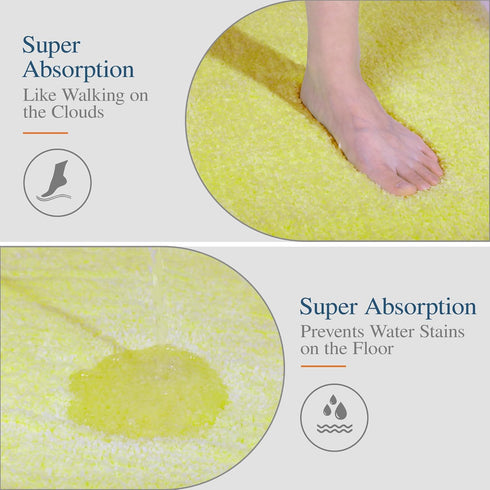 Walensee Non Slip Bath Rug, 20 x 32 Yellow Bathroom Mat, Water Absorbent Soft Microfiber Shaggy Rug