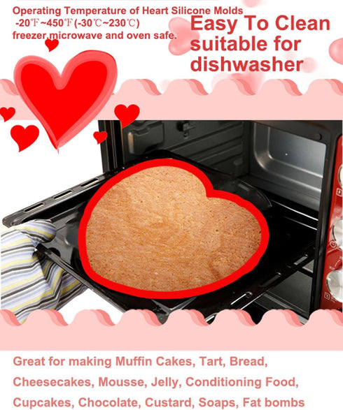 QTECLOR Silicone Heart Shaped Cake Pans, Nonstick Heart Cake Mold for Cakes and Brownies