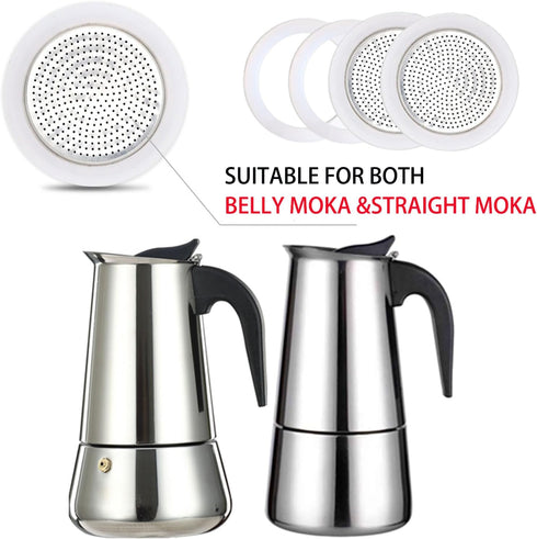2 Cup Stovetop Espresso Coffee Maker Replacement Parts, 2 Pcs Filter & 4 Pcs Silicone Gasket Seals