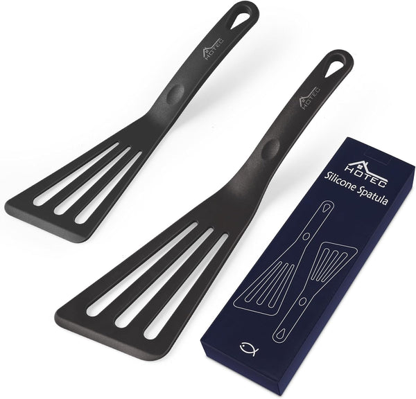 HOTEC Heat Resistant Silicone Slotted Fish Turner Spatula Set, Flipper Cooking Spatulas for Non Stick Cookware
