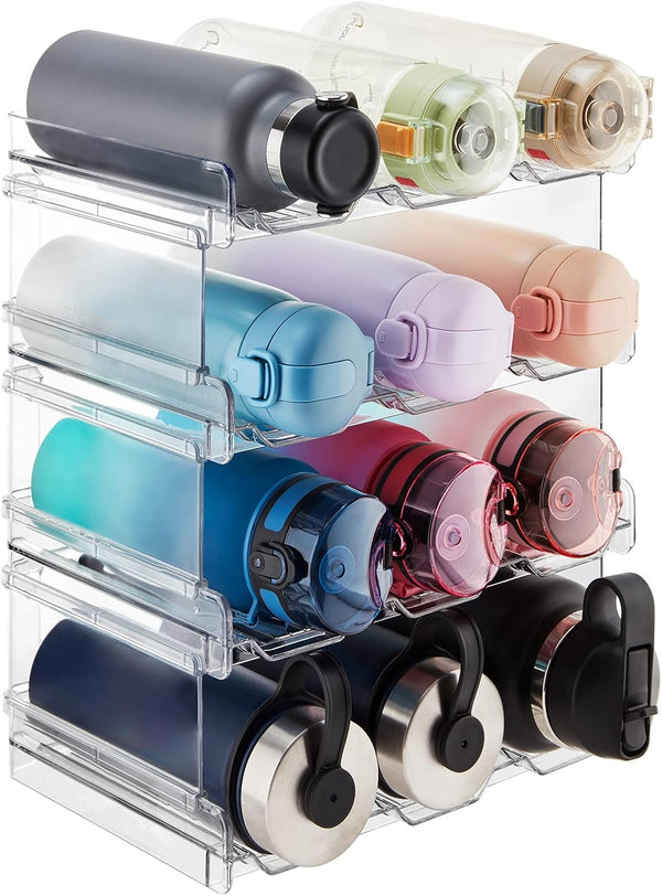 Lifewit Water Bottle Organizer, Stackable 12-Bottle Kitchen Pantry Storage, 4-Pack Plastic Holder, Modern Design