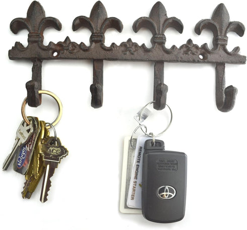 Lulu Decor Cast Iron Fleur De Lis Key Hook, Antique Brown, Decorative Wall Mount