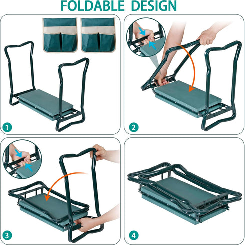 2 1 Set HomGarden Upgraded Folding Garden Kneeler Seat Bench Stool w/Thicken & Widen Soft Kneeling Pad, Portable Heavy