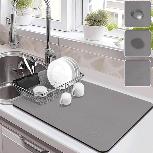 Absorbent Drying Mat for Kitchen Countertops, Coffee Mat Hide Stain Rubber Backed Dish Drying Mat (Gray, 12"x16")