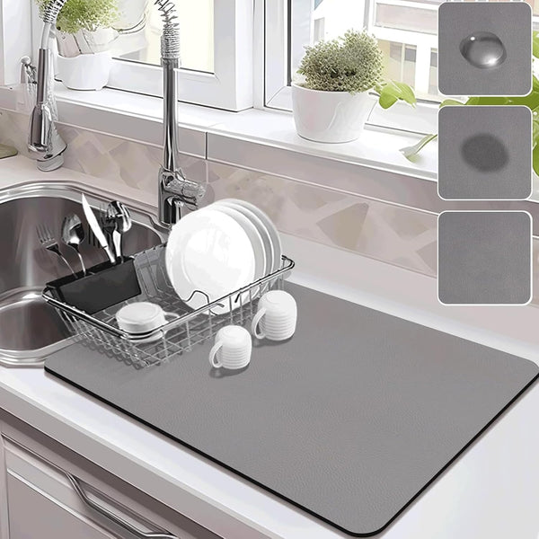 Drying Mat for Kitchen Countertops, Absorbent Rubber Backed Dish Drying Mat (Gray, 16"x20")