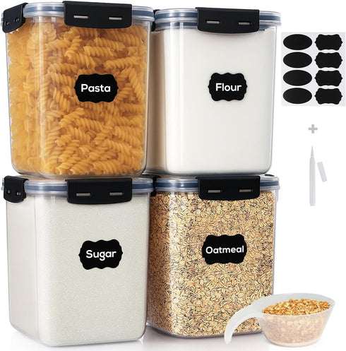 Large Thicker Food Storage Containers with Lids Airtight 5.3L/179Oz, 4pcs Plastic Pantry